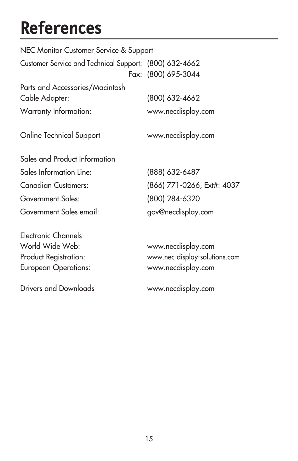 References | NEC ACCUSYNC LCD52V User Manual | Page 17 / 66