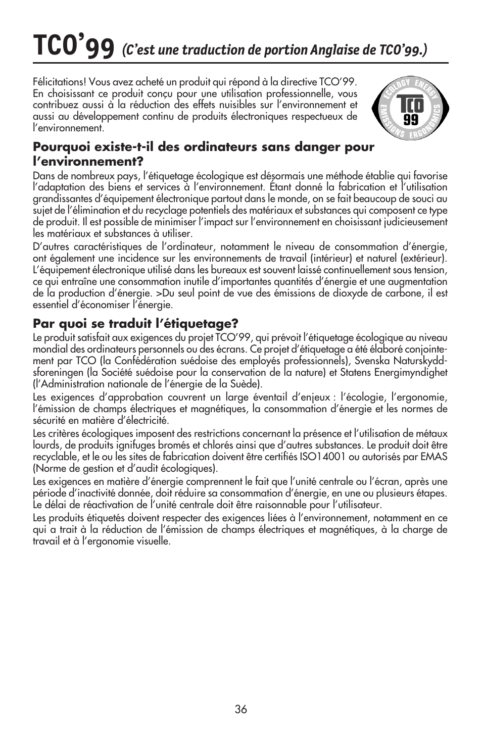 Tco’99 | NEC ACCUSYNC LCD52V User Manual | Page 38 / 66