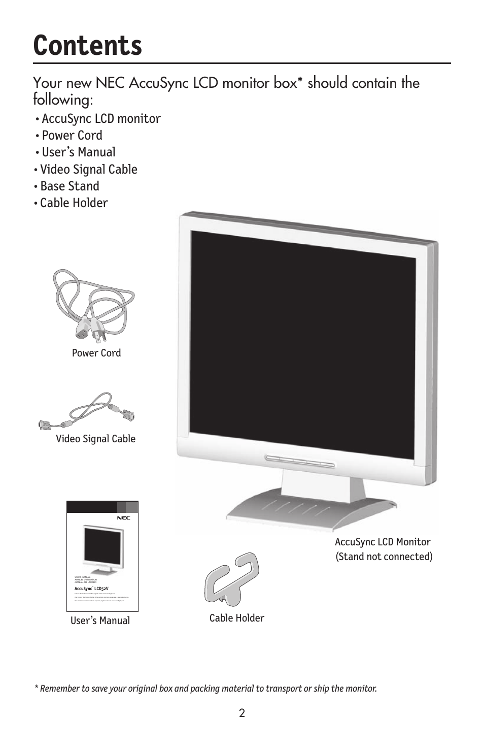 NEC ACCUSYNC LCD52V User Manual | Page 4 / 66