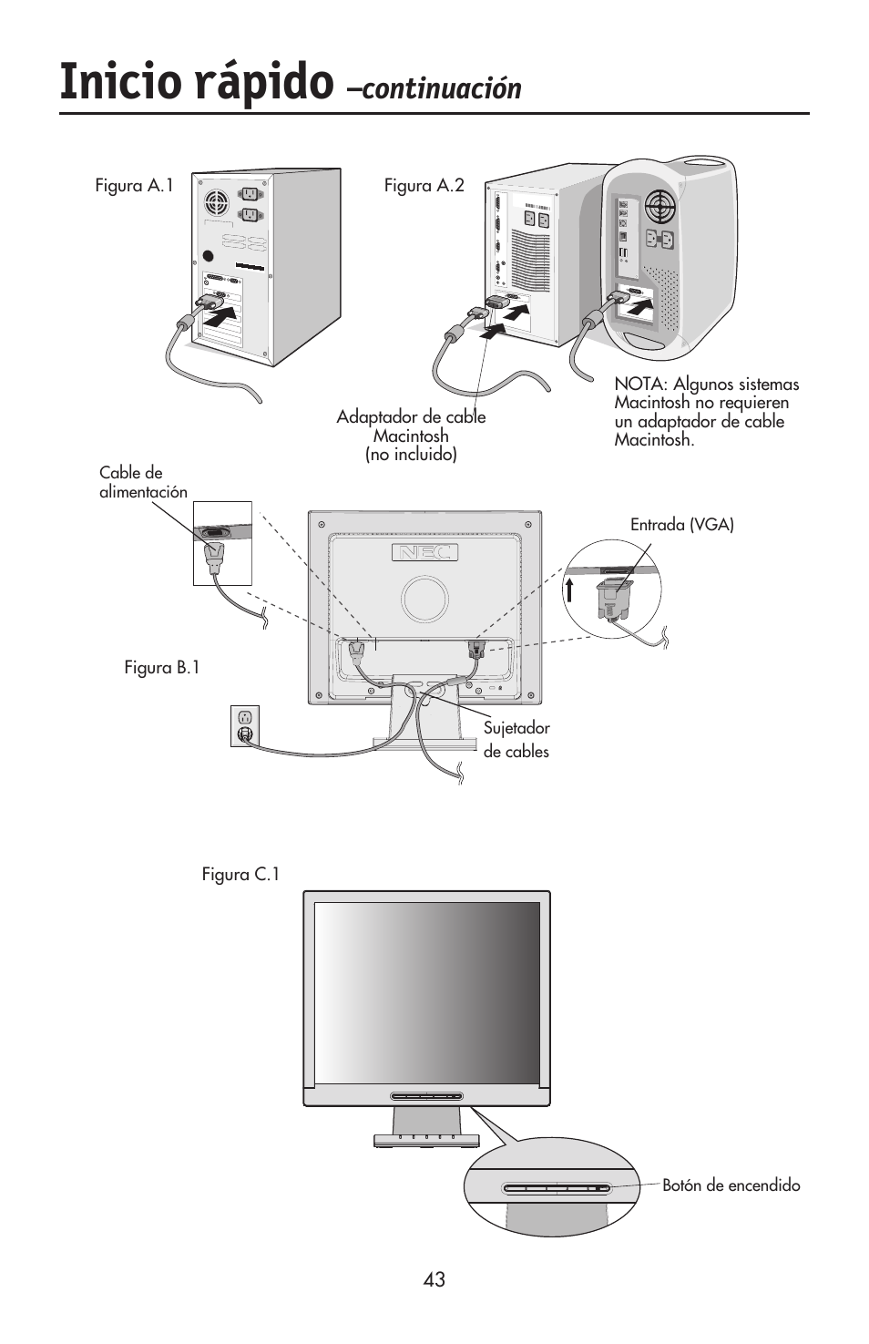 Inicio rápido, Continuación | NEC ACCUSYNC LCD52V User Manual | Page 45 / 66