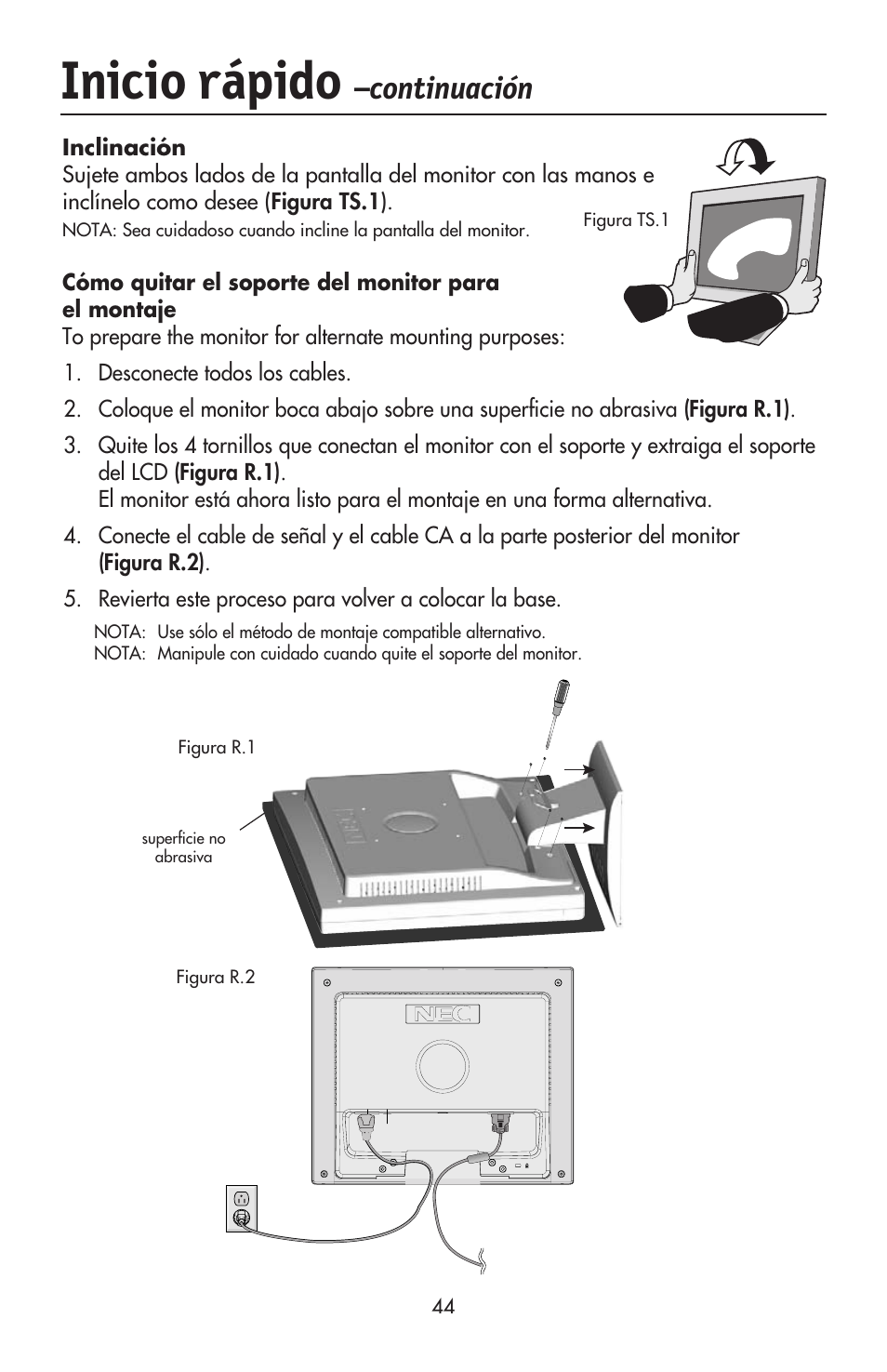 Inicio rápido, Continuación | NEC ACCUSYNC LCD52V User Manual | Page 46 / 66