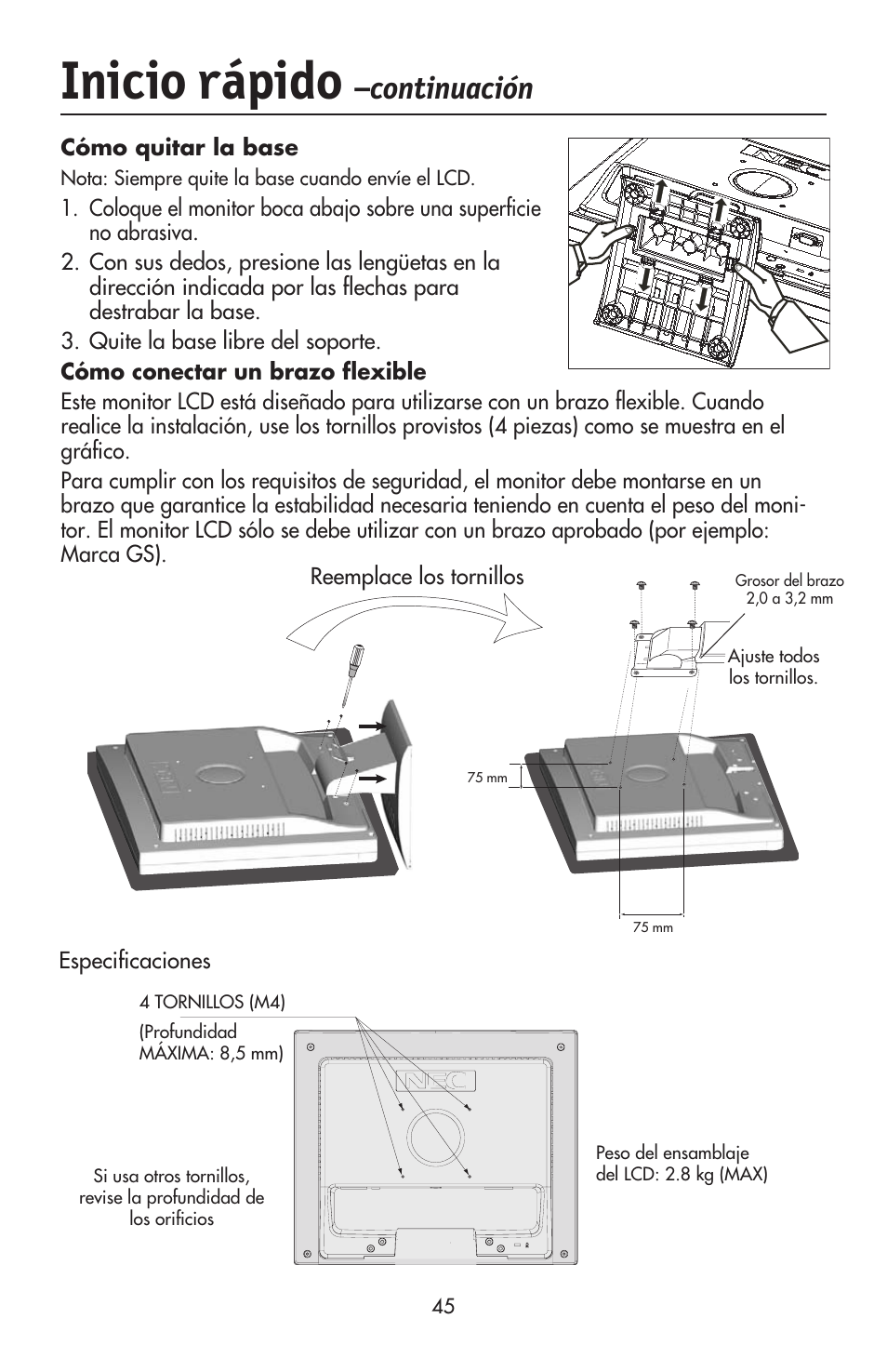 Inicio rápido, Continuación | NEC ACCUSYNC LCD52V User Manual | Page 47 / 66