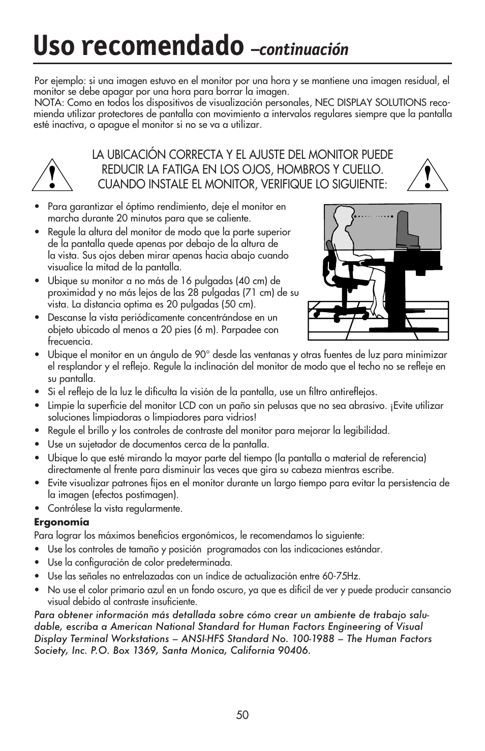 Uso recomendado, Continuación | NEC ACCUSYNC LCD52V User Manual | Page 52 / 66