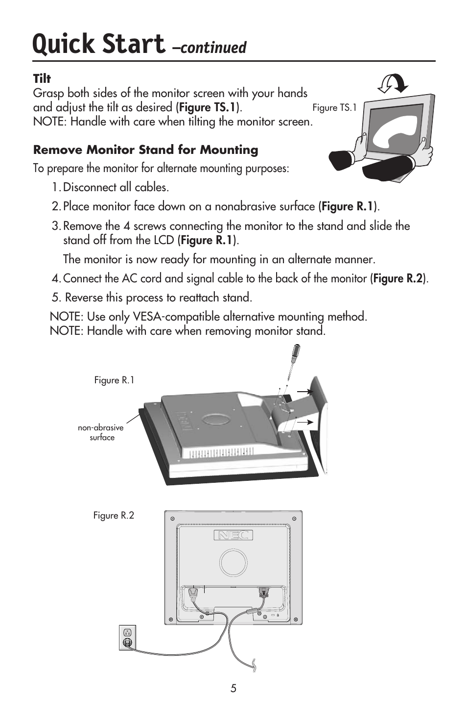 Quick start, Continued | NEC ACCUSYNC LCD52V User Manual | Page 7 / 66