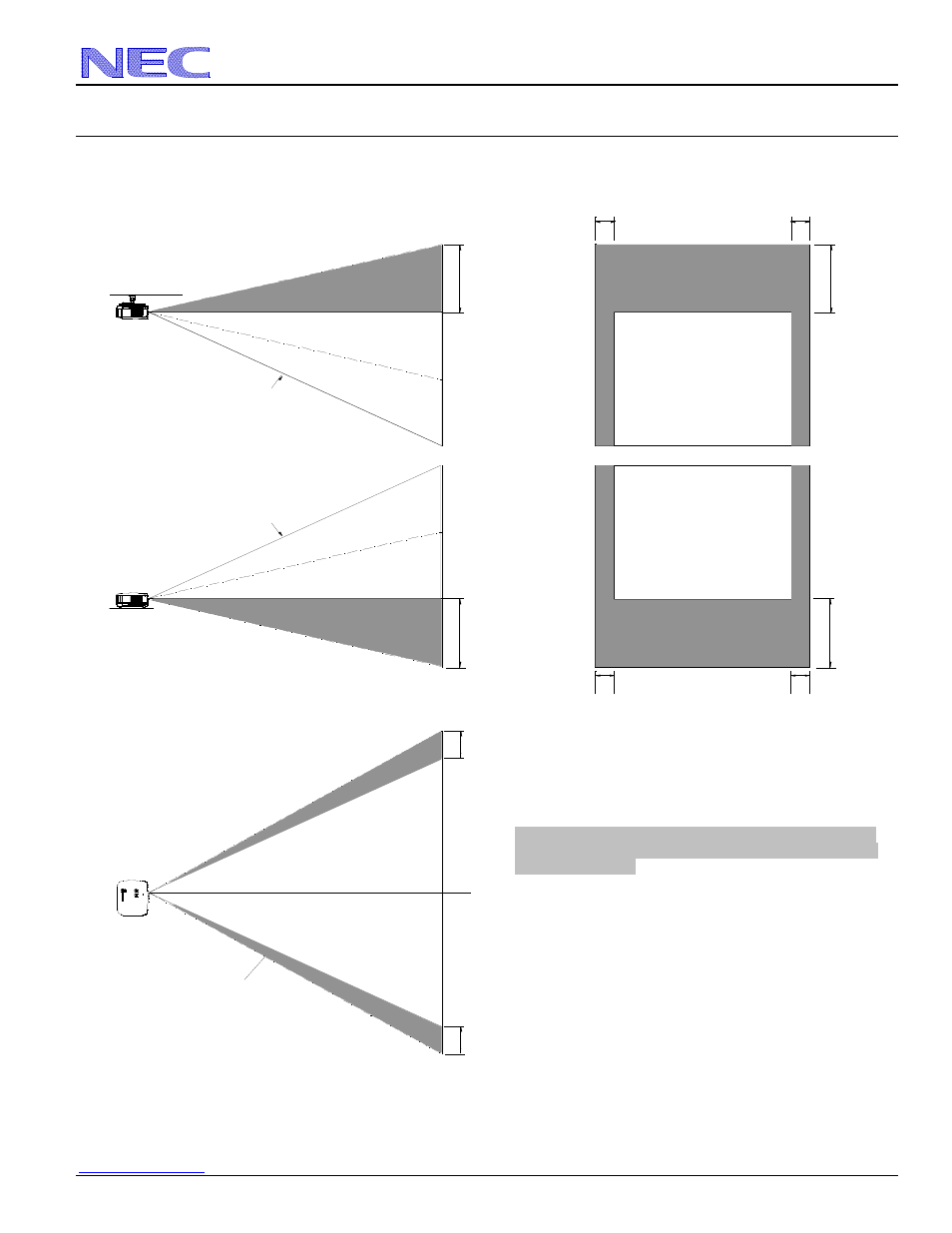 Lens shift adjustable range, Nec display solutions of america, inc, Desktop and ceiling mount | NEC NP3250 User Manual | Page 4 / 9
