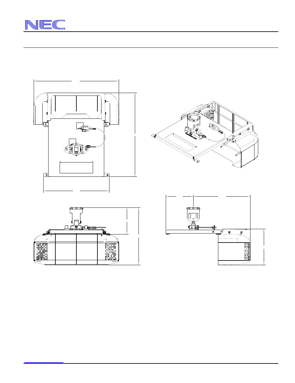 Np3150cm, Nec display solutions of america, inc, Desktop and ceiling mount | Units: inches scale 1:1 | NEC NP3250 User Manual | Page 7 / 9