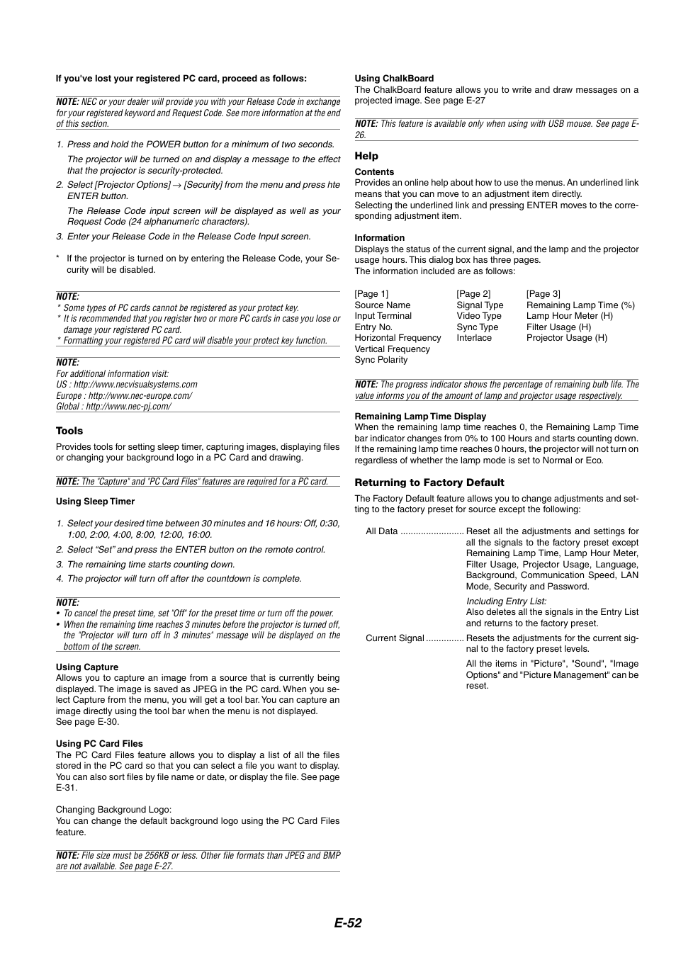 E-52 | NEC MT1065 User Manual | Page 56 / 70