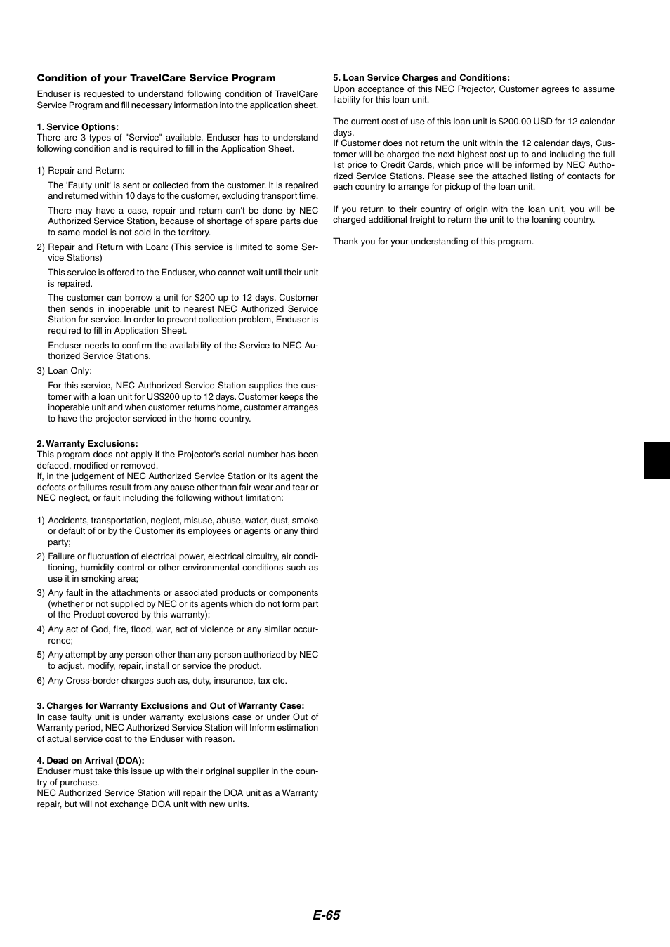 E-65 | NEC MT1065 User Manual | Page 69 / 70