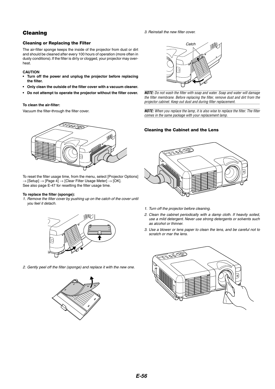 Cleaning, E-56 | NEC MT1075/MT1065 User Manual | Page 56 / 69