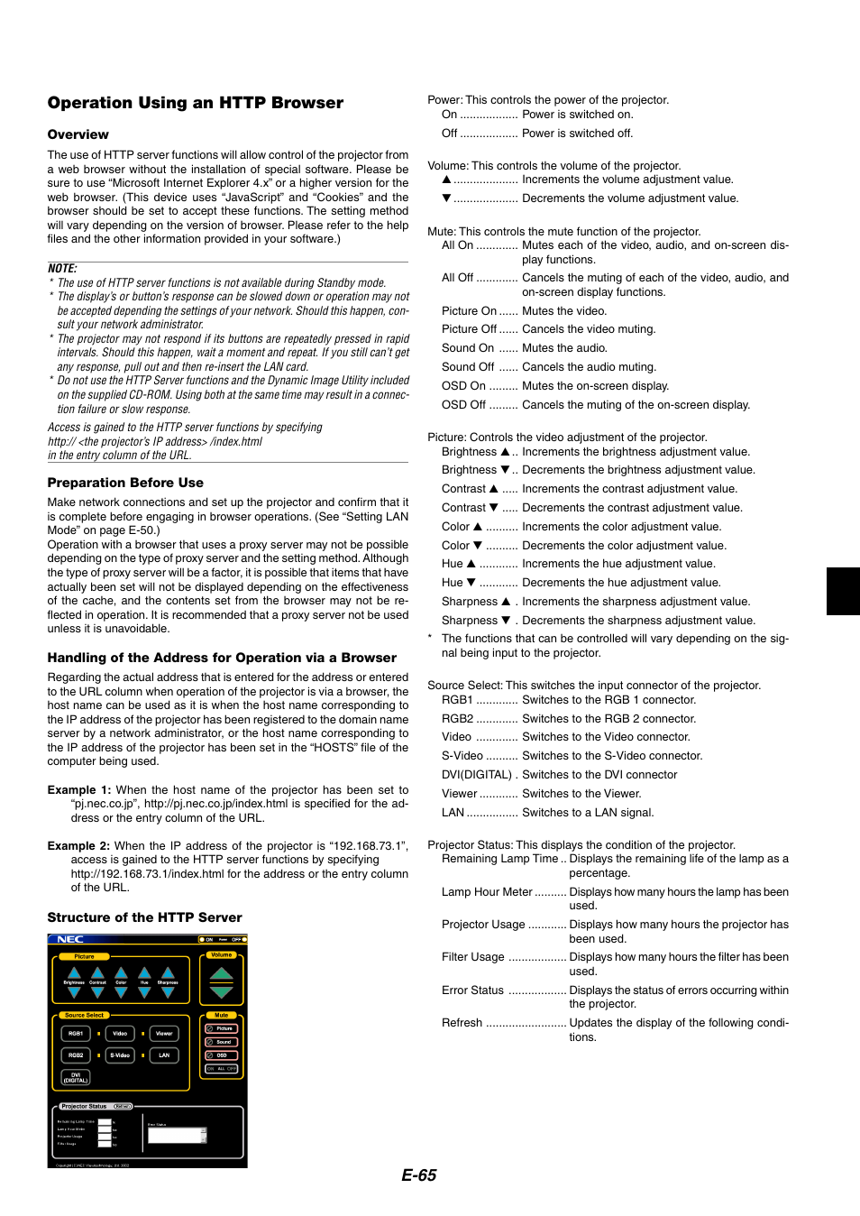 Operation using an http browser | NEC MT1075/MT1065 User Manual | Page 65 / 69