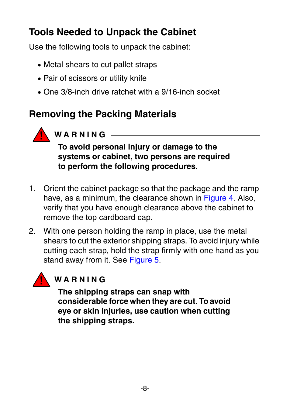 Tools needed to unpack the cabinet, Removing the packing materials | NEC Express 456-01721-000 User Manual | Page 12 / 26