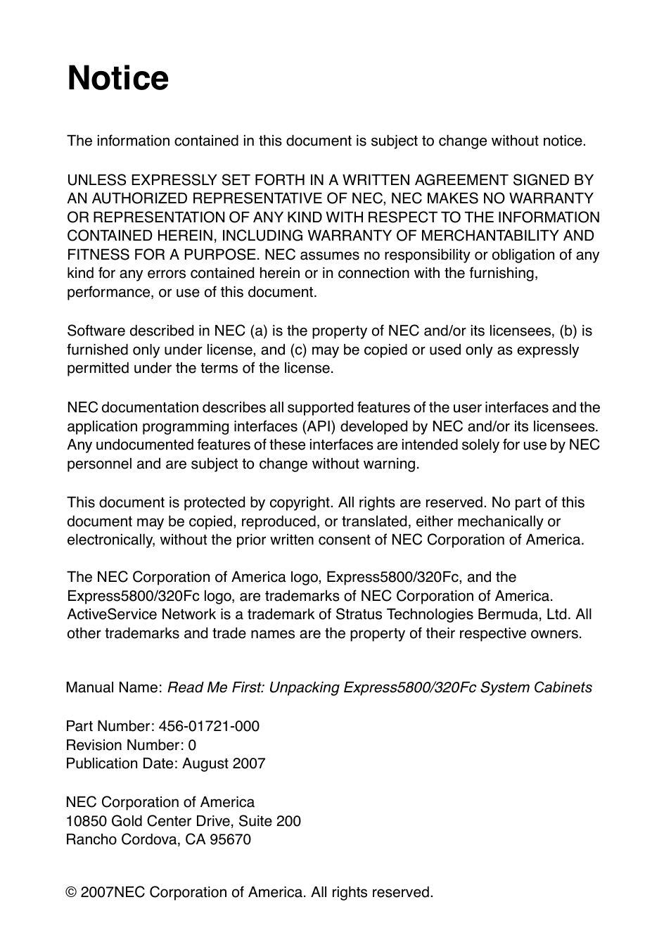 Notice | NEC Express 456-01721-000 User Manual | Page 2 / 26