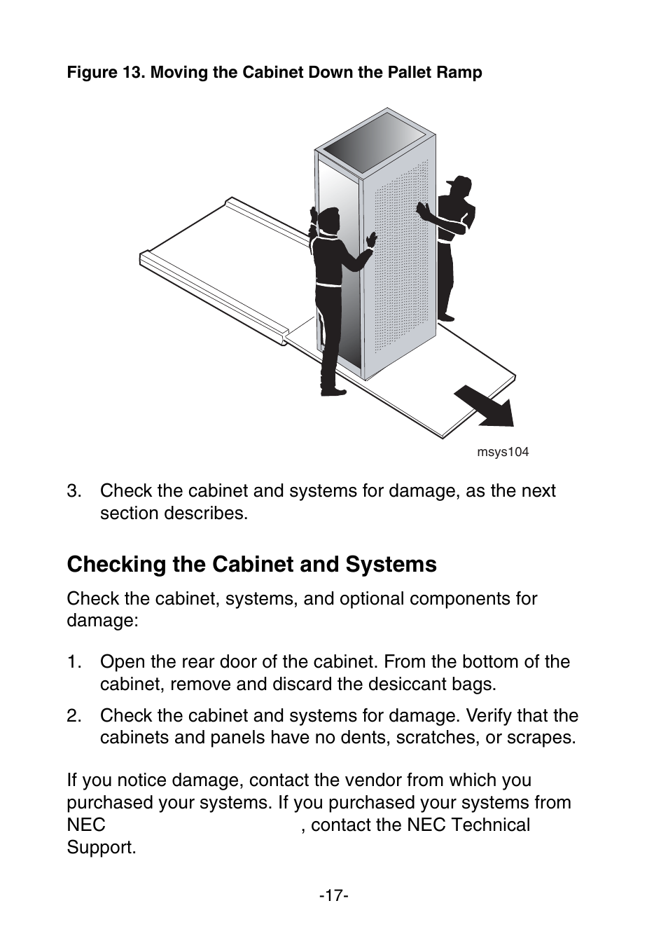 Checking the cabinet and systems | NEC Express 456-01721-000 User Manual | Page 21 / 26