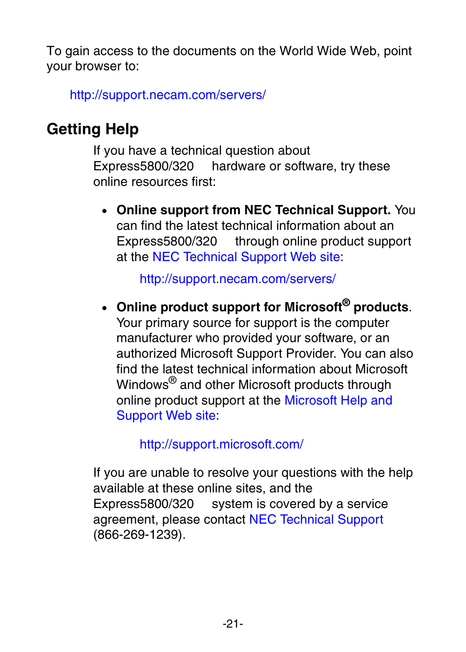Getting help | NEC Express 456-01721-000 User Manual | Page 25 / 26