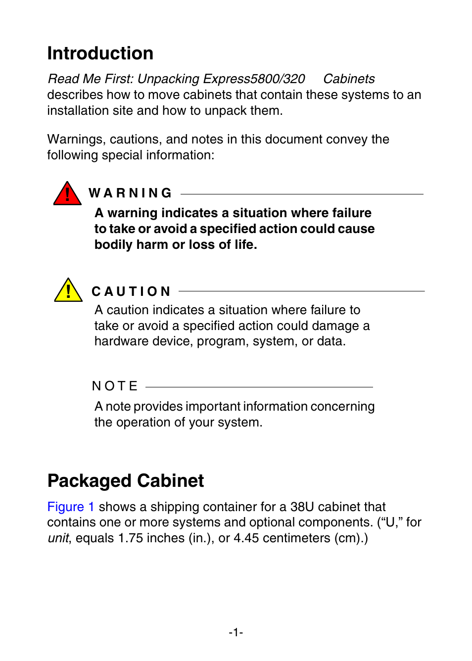 Introduction, Packaged cabinet | NEC Express 456-01721-000 User Manual | Page 5 / 26