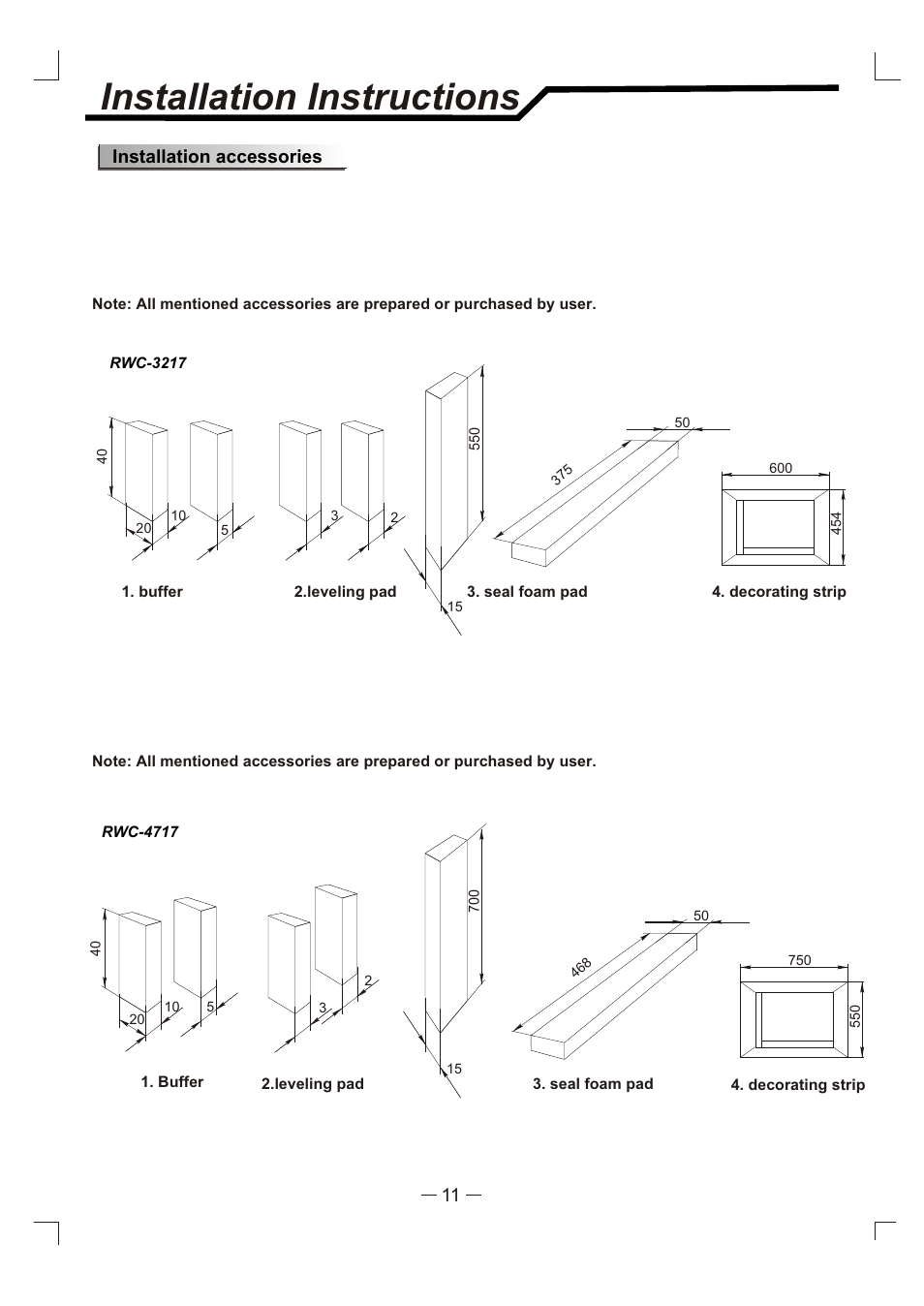Т³гж 12, Installation instructions, Accessories | Installation accessories | NEC RWC-4717 User Manual | Page 12 / 15