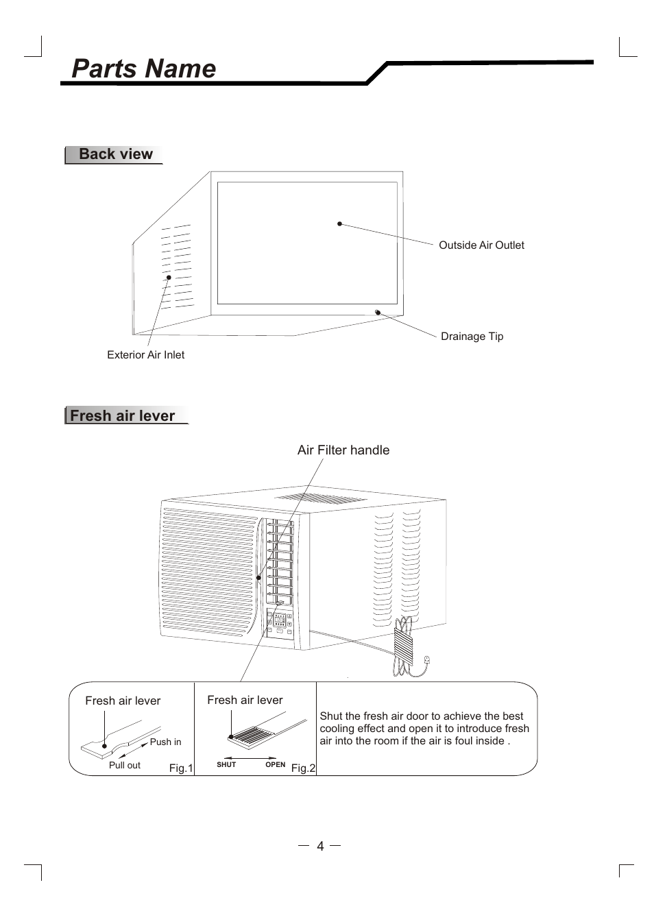 Т³гж 5, Parts name, Accessories | Fresh air lever, Back view | NEC RWC-4717 User Manual | Page 5 / 15