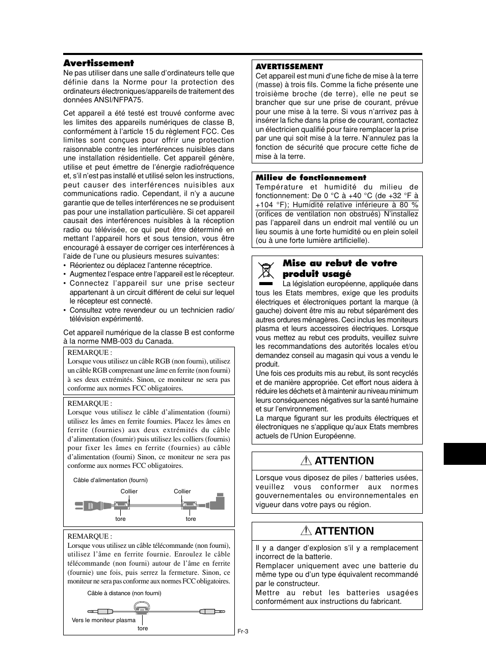 Attention | NEC PX-60XM5A  EU User Manual | Page 21 / 68