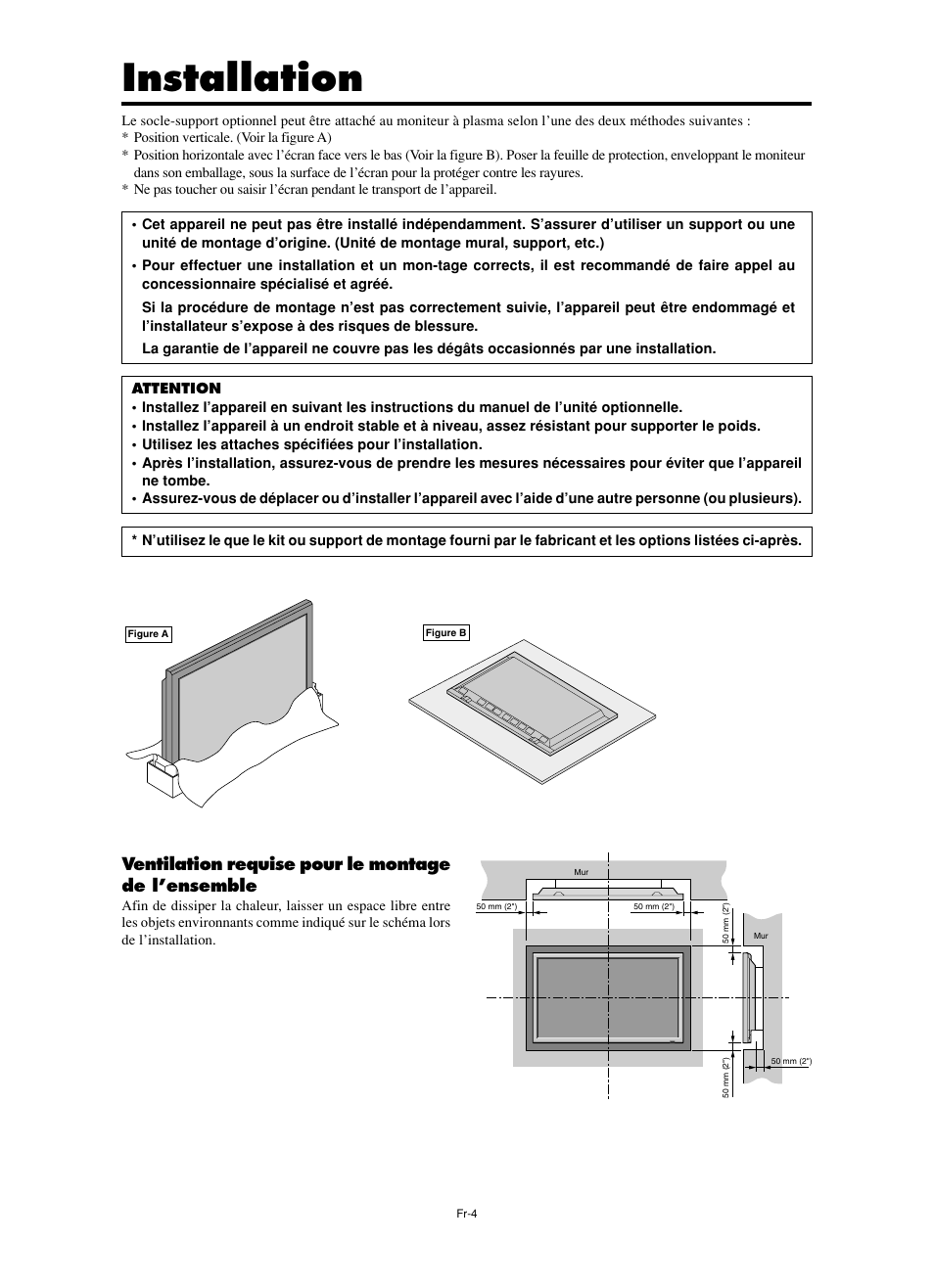 Installation, Ventilation requise pour le montage de l’ensemble | NEC PX-60XM5A  EU User Manual | Page 22 / 68