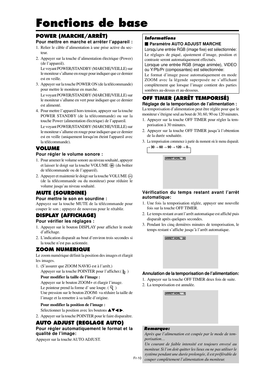 Fonctions de base | NEC PX-60XM5A  EU User Manual | Page 28 / 68