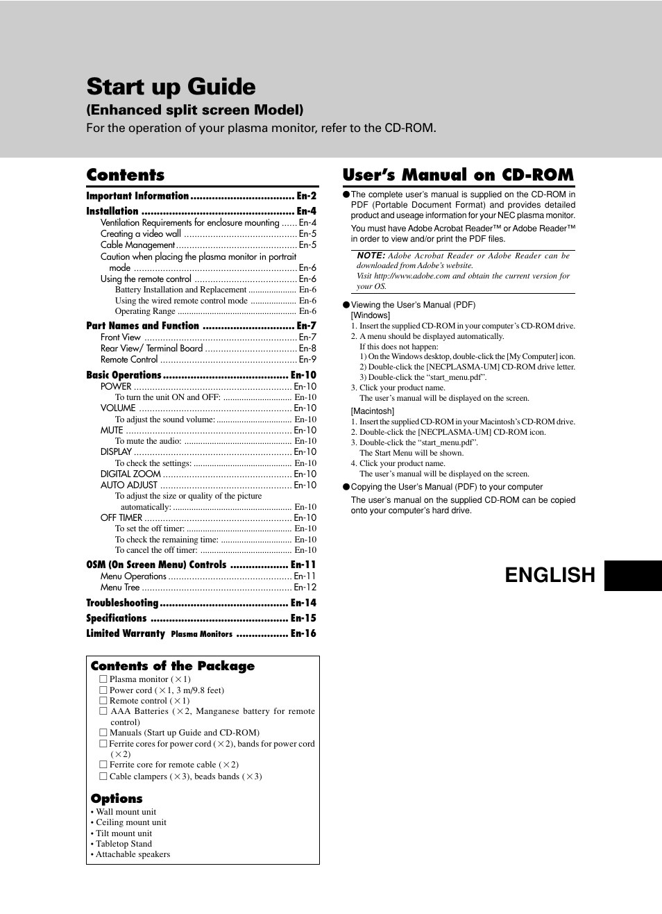 NEC PX-60XM5A  EU User Manual | Page 3 / 68