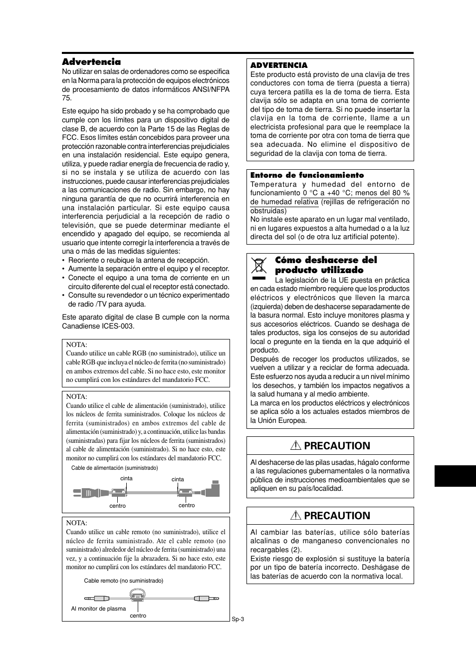 Precaution | NEC PX-60XM5A  EU User Manual | Page 37 / 68