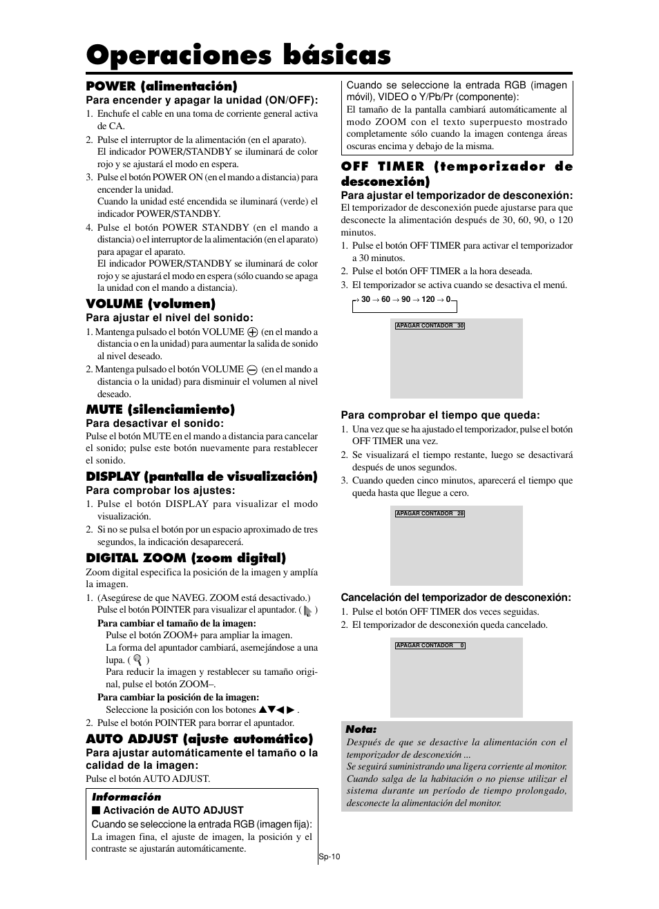 Operaciones básicas | NEC PX-60XM5A  EU User Manual | Page 44 / 68