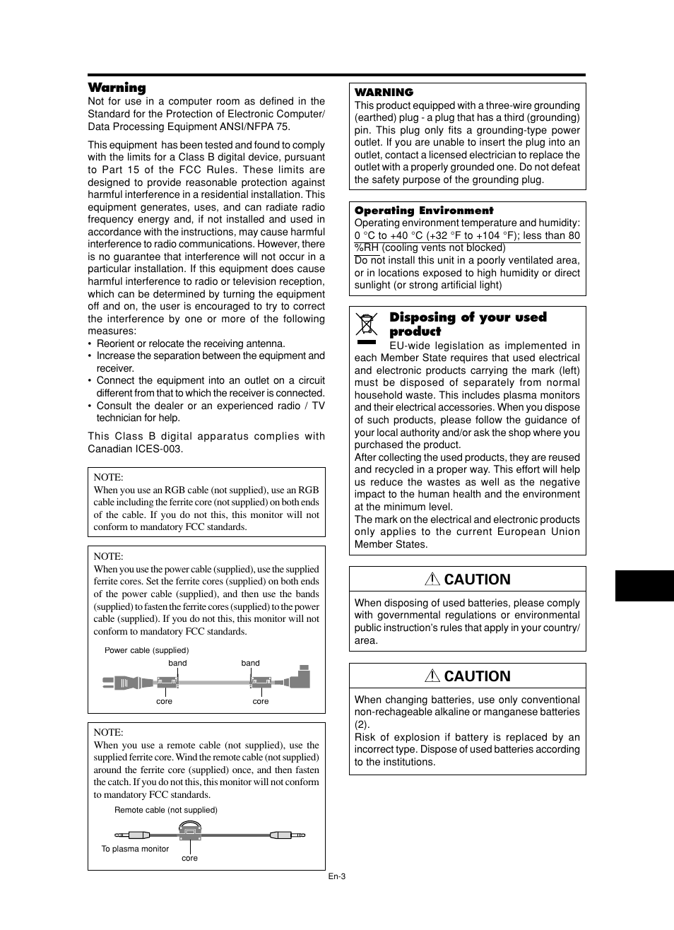 Caution | NEC PX-60XM5A  EU User Manual | Page 5 / 68