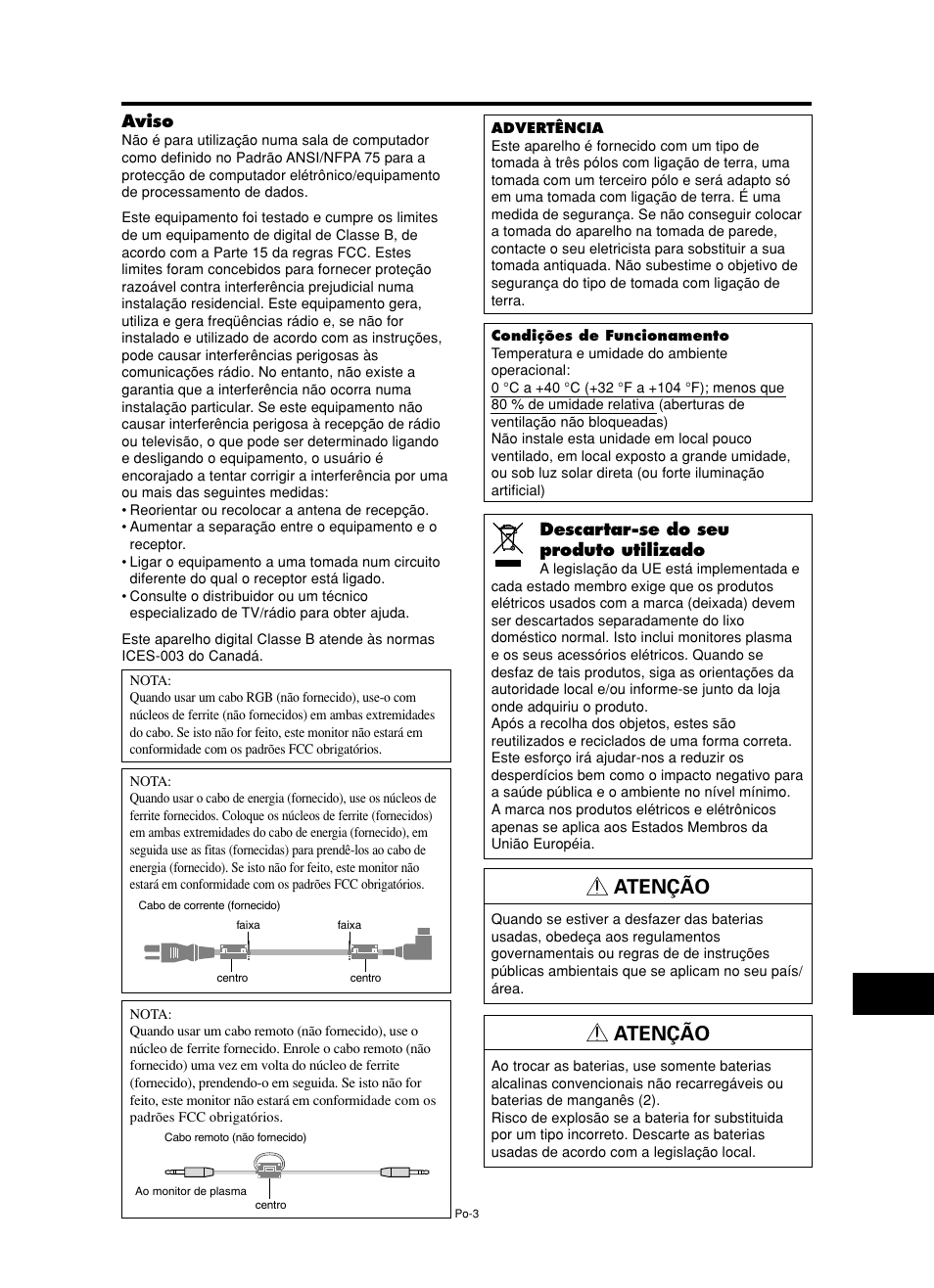 Atenção | NEC PX-60XM5A  EU User Manual | Page 53 / 68