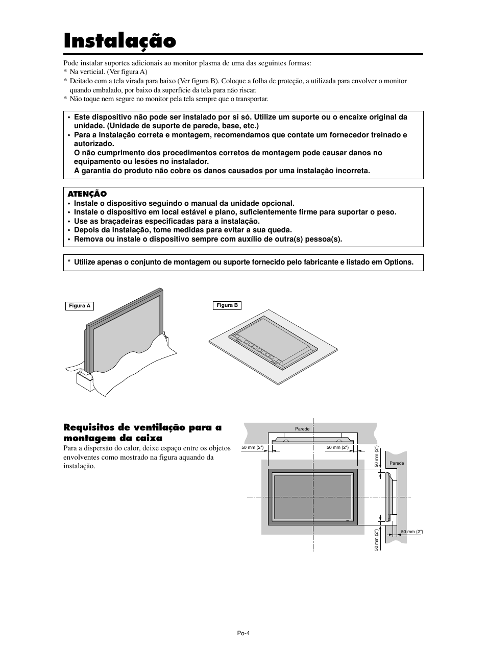 Instalação, Requisitos de ventilação para a montagem da caixa | NEC PX-60XM5A  EU User Manual | Page 54 / 68