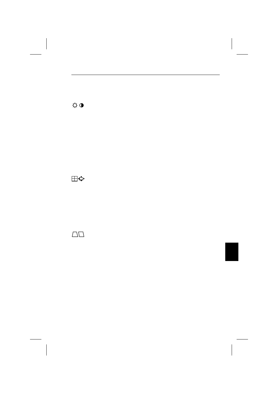 Controlli luminosità/contrasto, Controlli dimensione e posizione, Controllo della geometria (geometry) | NEC XV17+ User Manual | Page 95 / 105