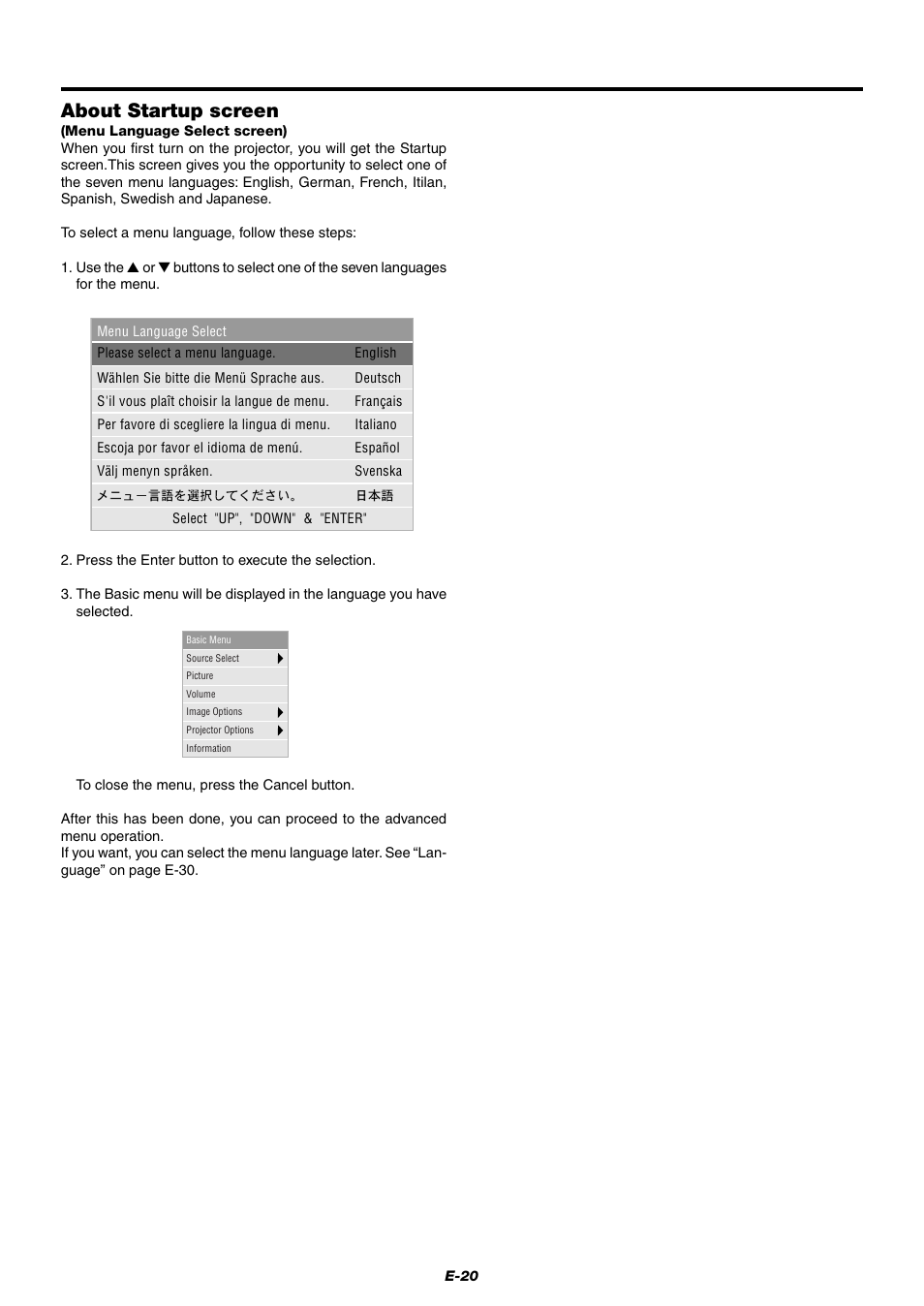 About startup screen | NEC LT75Z User Manual | Page 20 / 40