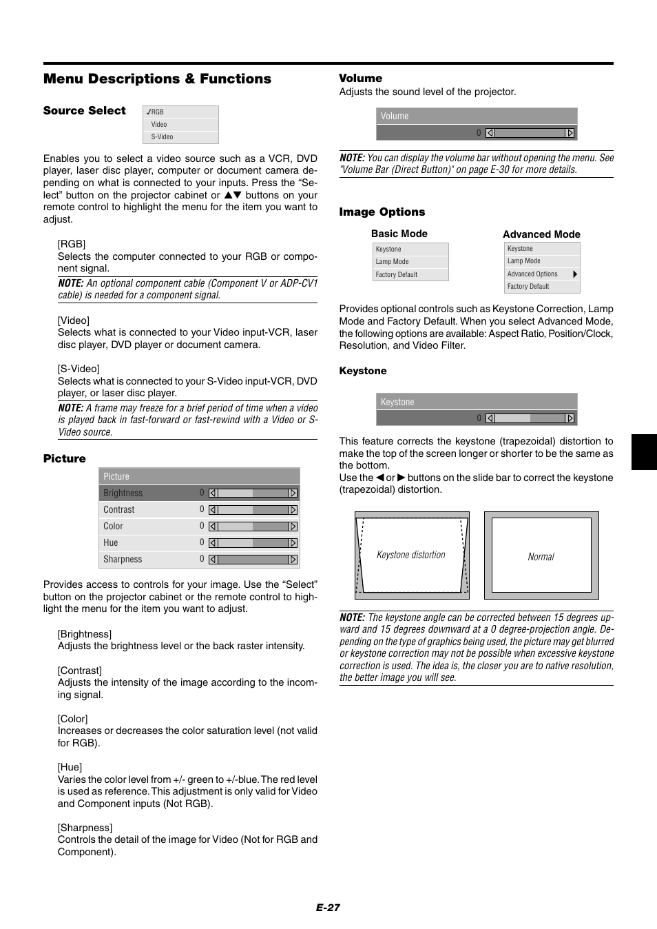 Menu descriptions & functions | NEC LT75Z User Manual | Page 27 / 40