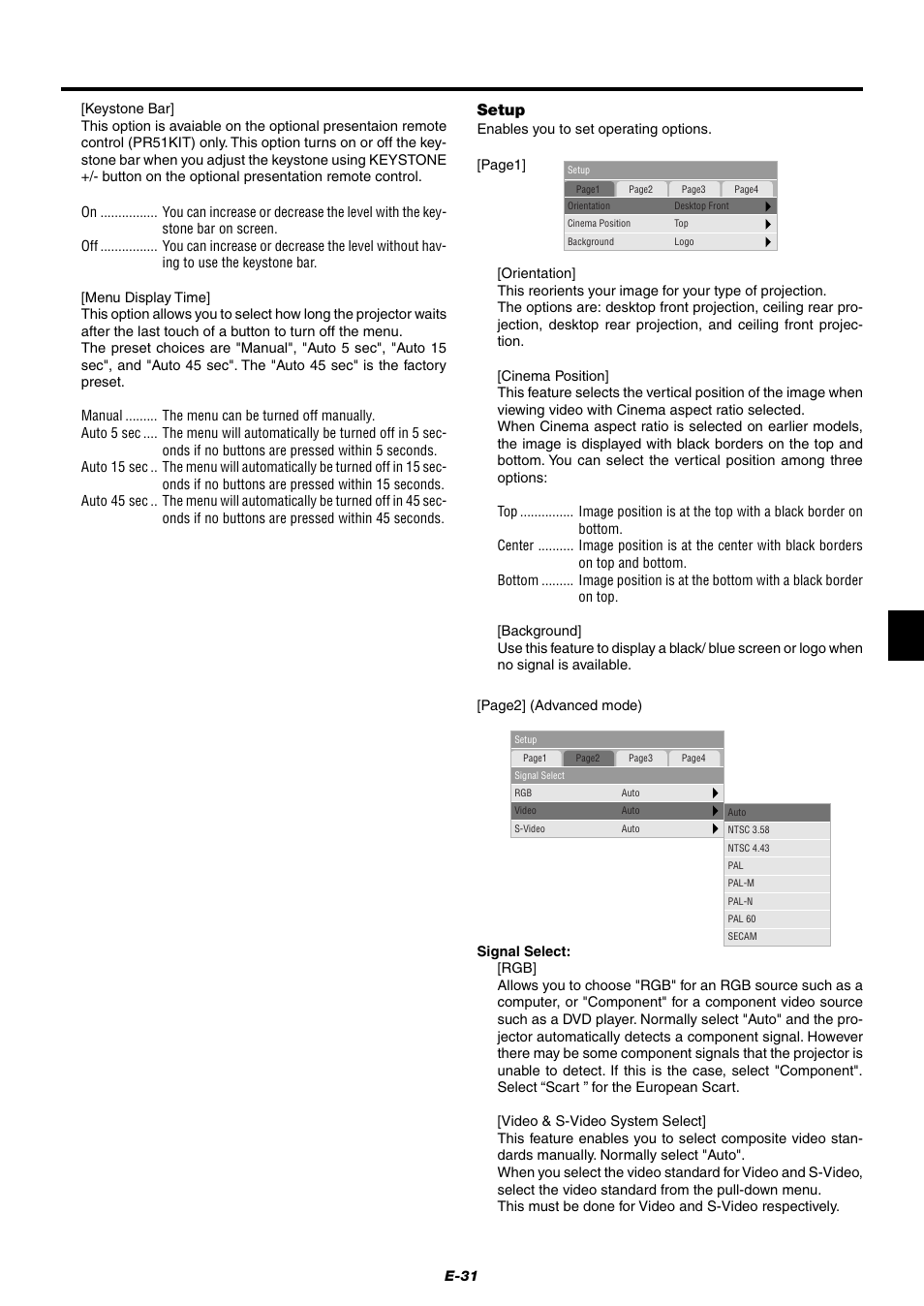 Setup | NEC LT75Z User Manual | Page 31 / 40