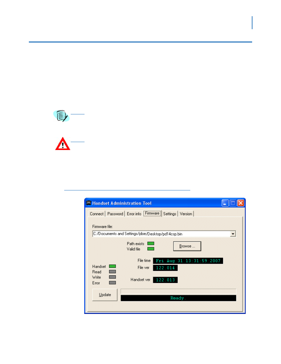 Software updates, Software updates -7, Firmware tab displays current file information -7 | NEC MH160 User Manual | Page 29 / 46