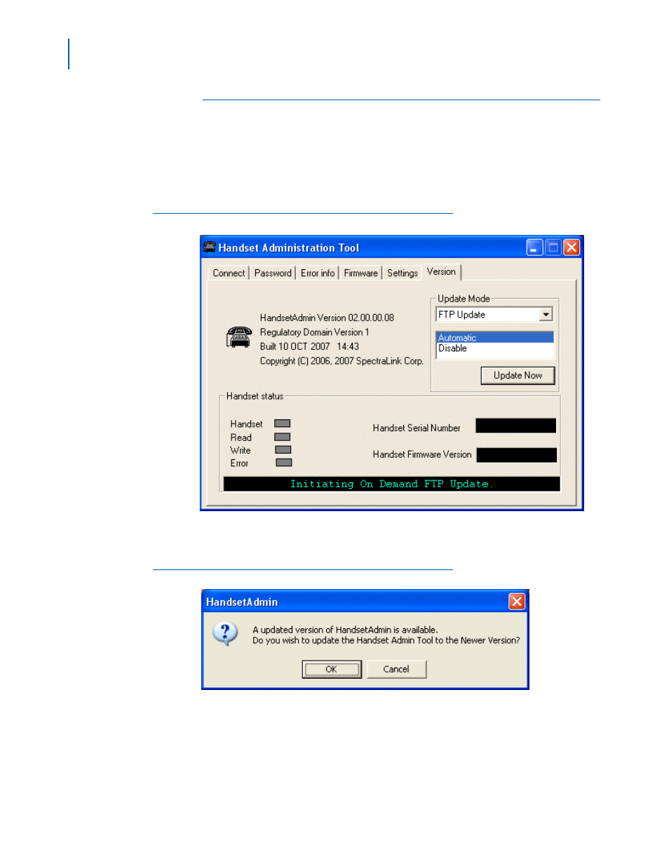 Ftp update, Ftp update -10, Version tab displays the ftp update progress -10 | Mobile handset update prompt -10 | NEC MH160 User Manual | Page 32 / 46