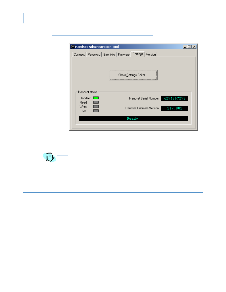 The settings editor screen, The settings editor screen -2, Settings editor on the settings tab window -2 | NEC MH160 User Manual | Page 36 / 46