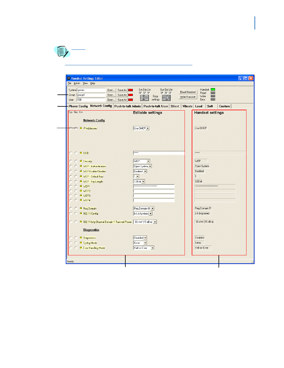 Handset settings editor network config screen -3, Figure 4 | NEC MH160 User Manual | Page 37 / 46