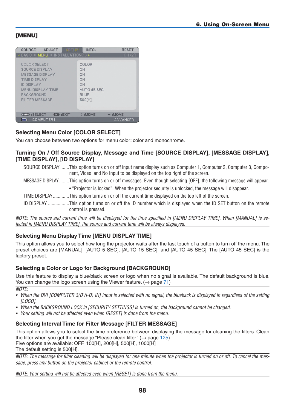 Menu | NEC NP3151W User Manual | Page 112 / 172
