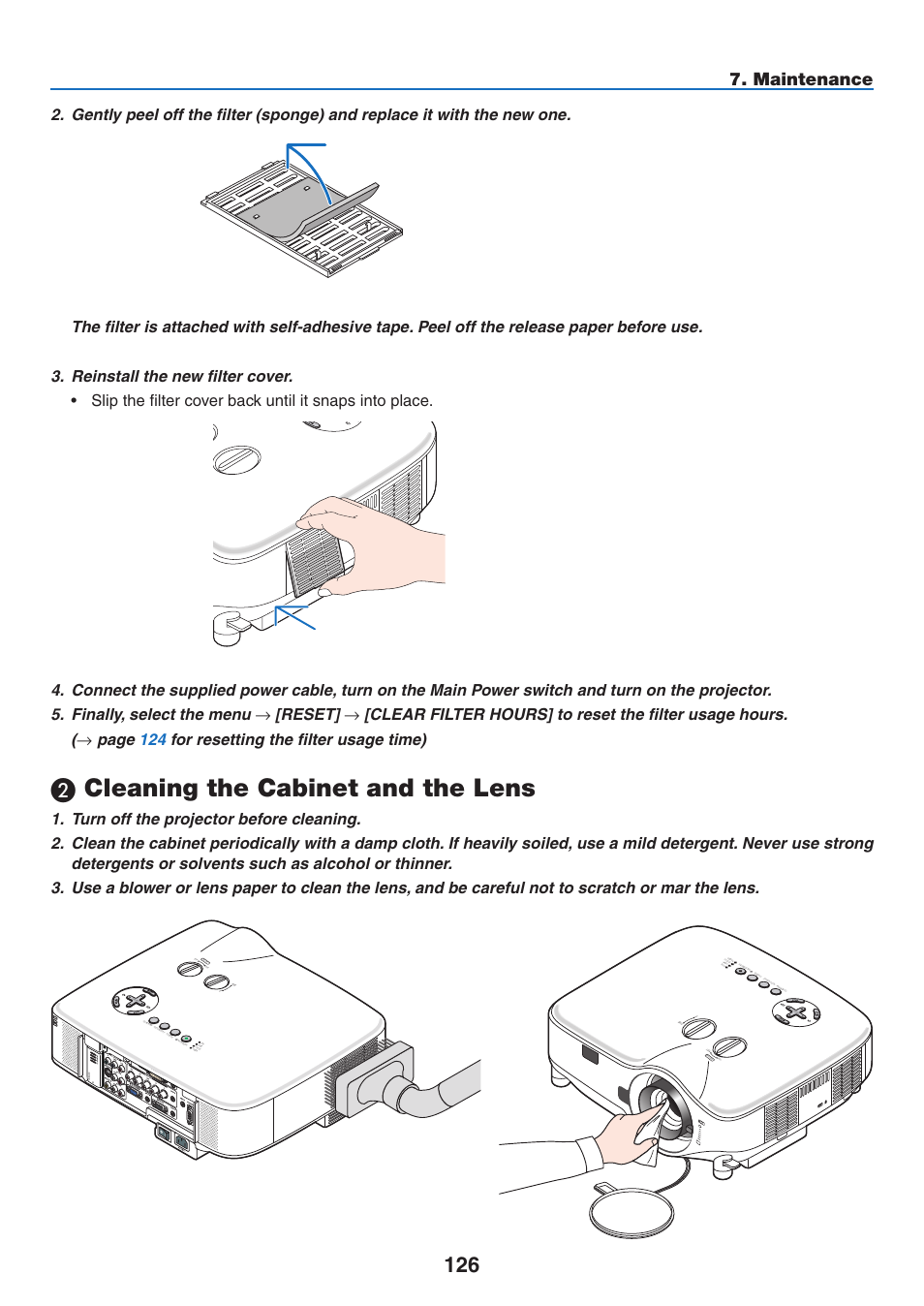 2) cleaning the cabinet and the lens, Cleaning the cabinet and the lens, Maintenance | Us b lam p sta tus po we r, Wireless wireles s | NEC NP3151W User Manual | Page 140 / 172