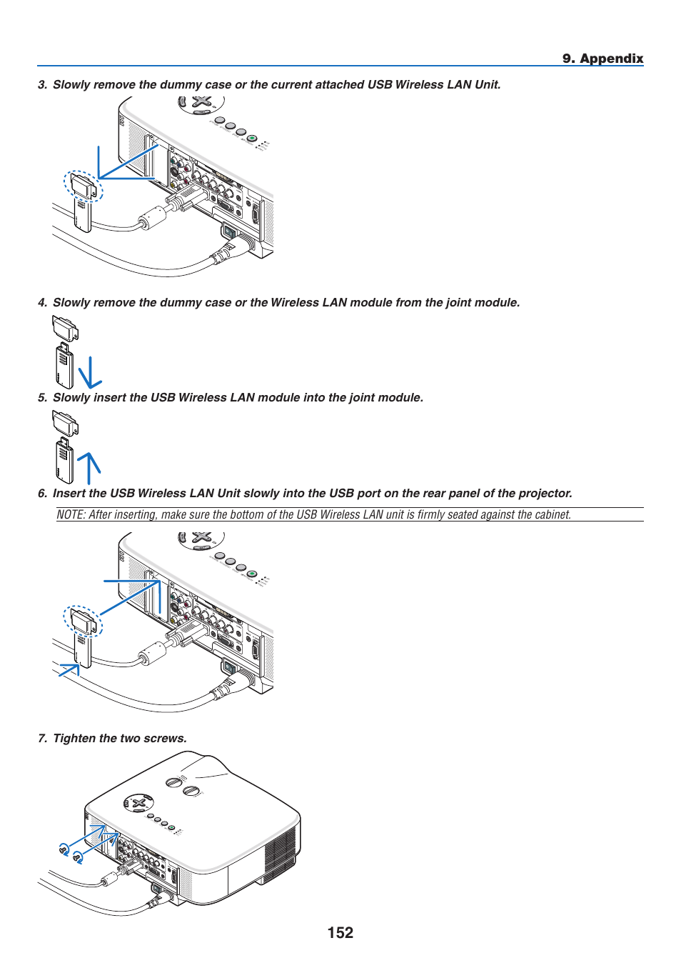 Appendix, Tighten the two screws | NEC NP3151W User Manual | Page 166 / 172