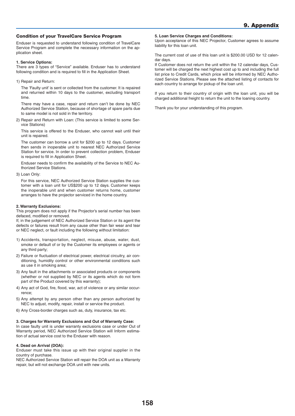 Appendix | NEC NP3151W User Manual | Page 172 / 172