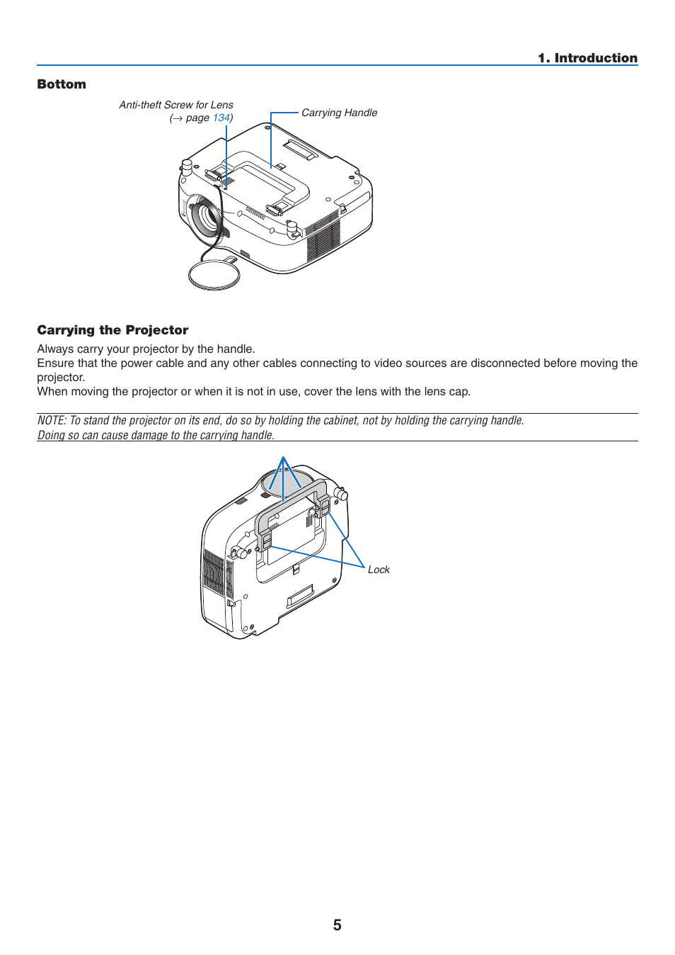 Bottom, Carrying the projector, Bottom carrying the projector | NEC NP3151W User Manual | Page 19 / 172
