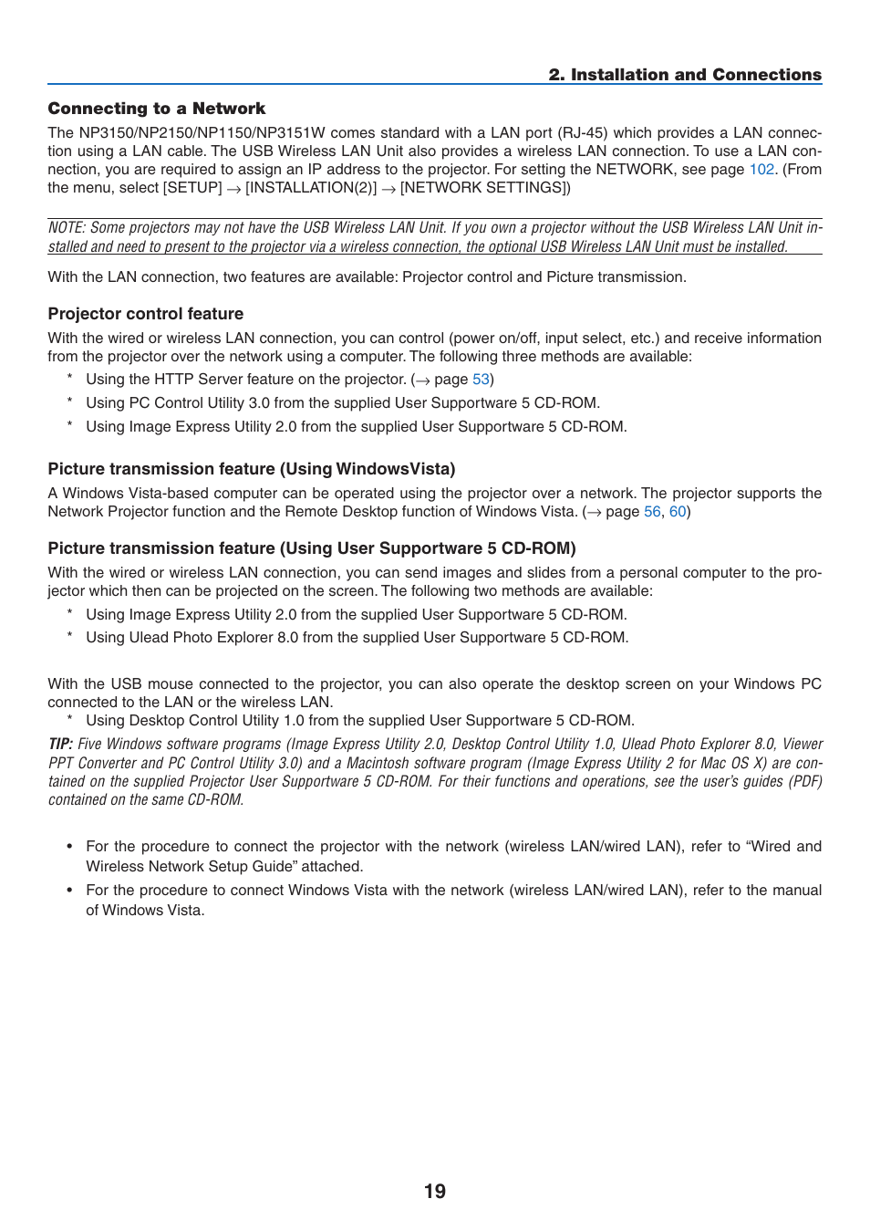 Connecting to a network | NEC NP3151W User Manual | Page 33 / 172