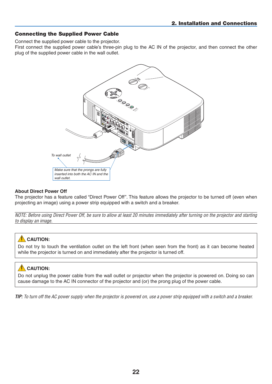 Connecting the supplied power cable, Wireless wireles s | NEC NP3151W User Manual | Page 36 / 172