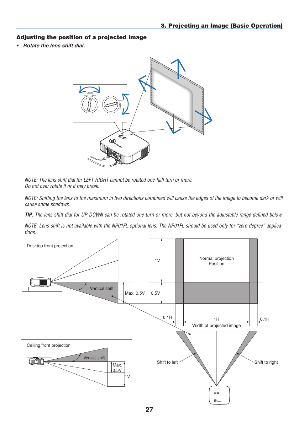 Adjusting the position of a projected image | NEC NP3151W User Manual | Page 41 / 172