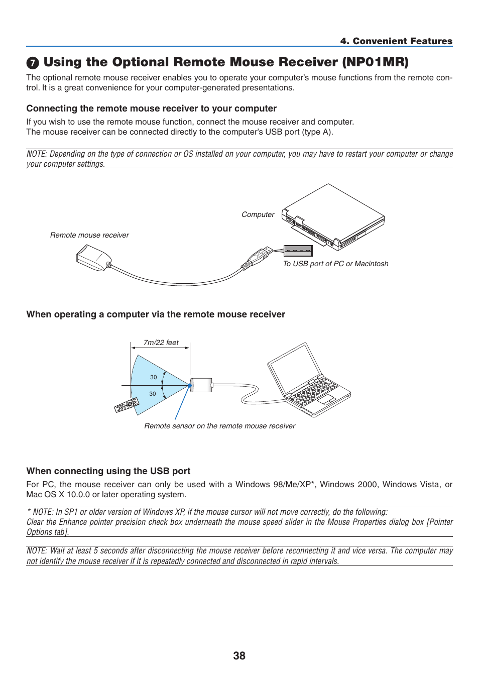 Using the optional remote mouse receiver (np01mr) | NEC NP3151W User Manual | Page 52 / 172