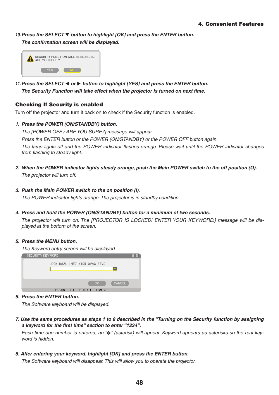 Checking if security is enabled | NEC NP3151W User Manual | Page 62 / 172