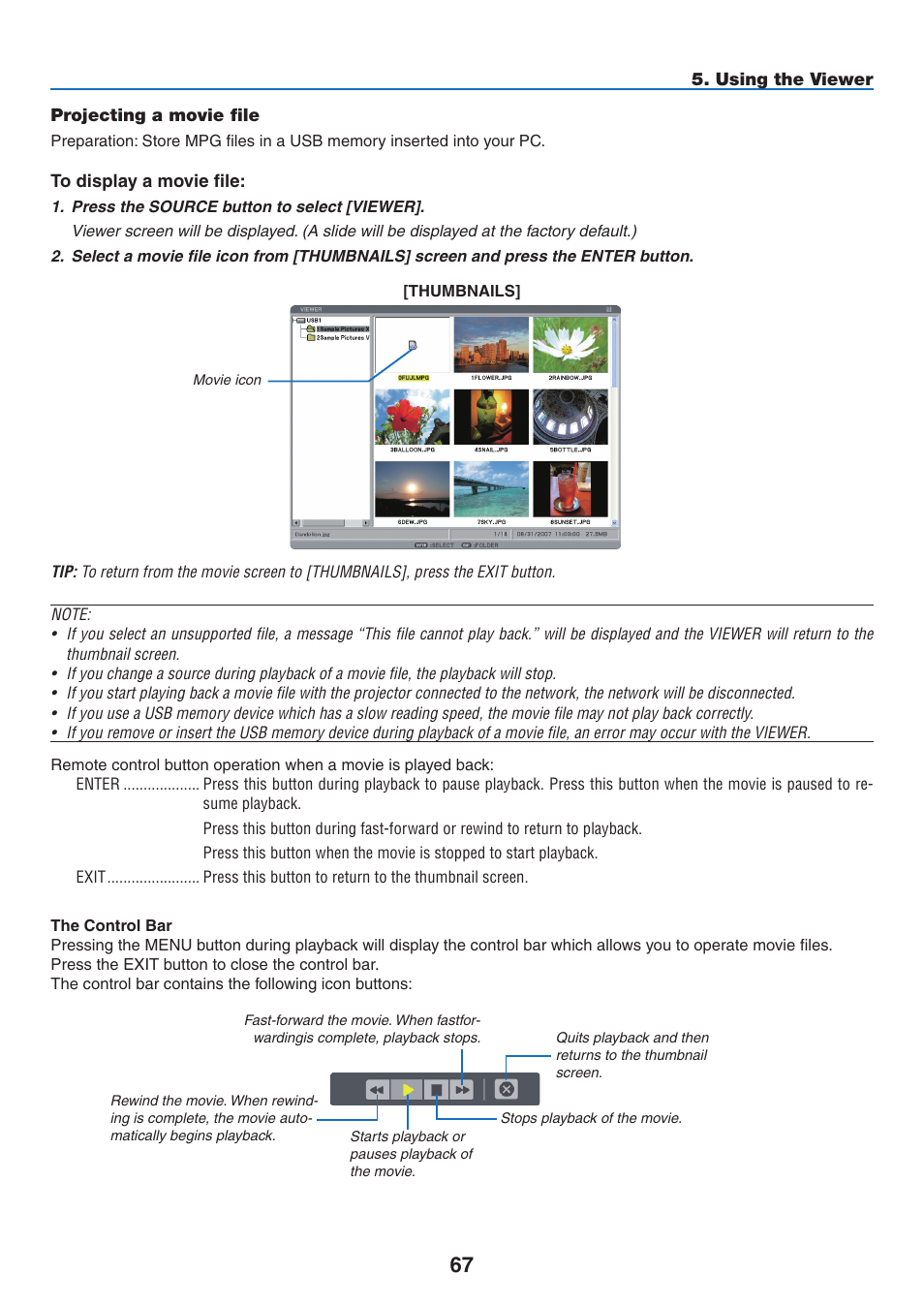 Projecting a movie file | NEC NP3151W User Manual | Page 81 / 172
