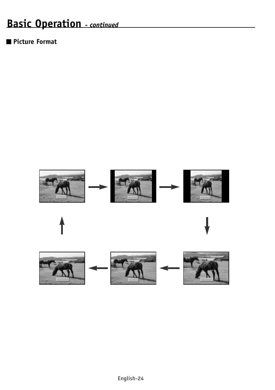 Basic operation, Continued picture format, English-24 | NEC PV32 User Manual | Page 28 / 60